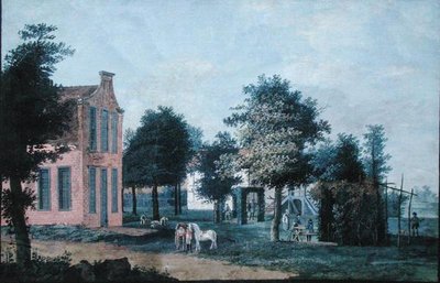 Łowcy w ogrodzie, ok. 1770 (gwasz na papierze) autorstwa Dutch School