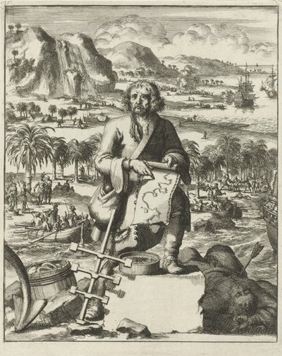 Louis Hennepin lądujący w Ameryce Północnej, wyd. 1688 (rycina) autorstwa Dutch School