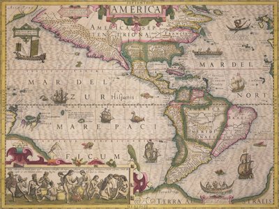 Mapa Ameryki z Atlasu Mercator, wyd. Jodocusa Hondiusa (1563-1612), Amsterdam, 1606 autorstwa Dutch School