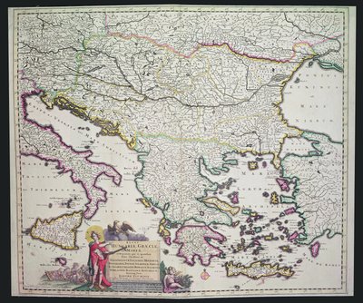 Mapa Grecji, Węgier i krajów sąsiednich (ręcznie kolorowe grawerowanie) autorstwa Dutch School