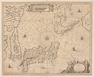 Mapa Japonii, nowy i dokładny opis Japonii, krainy Eson i sąsiednich wysp z Snowy Discovery autorstwa Dutch School