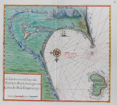 Mapa Przylądka Dobrej Nadziei. Zatoka Stołowa, Republika Południowej Afryki. autorstwa Dutch School