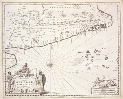 Mapa wybrzeża Malabar, Indie Wschodnie, 1672 autorstwa Dutch School