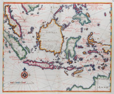 Mapa przedstawiająca Borneo, Clebes (Sulawesi), Jawę i inne indonezyjskie wyspy. autorstwa Dutch School