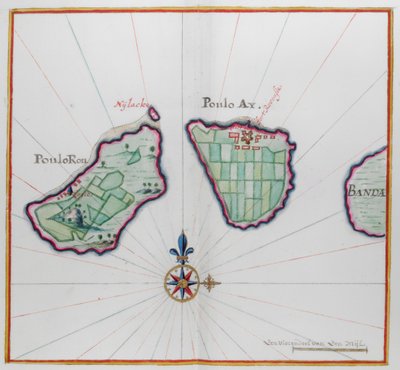 Mapa przedstawiająca dwie wyspy Banda. autorstwa Dutch School