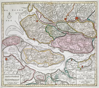 Nowa mapa południowo-zachodniej części Holandii, w tym komorników Voorne, Putten itp. [Trzydzieści sześć map Holandii] Izaak Tirion Między 1739 a 1757. autorstwa Dutch School