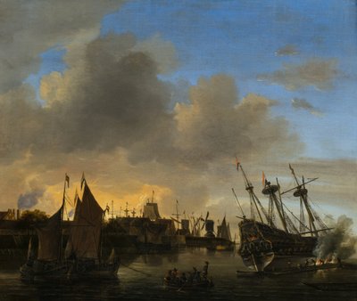 Liczne statki w holenderskim porcie autorstwa Dutch School