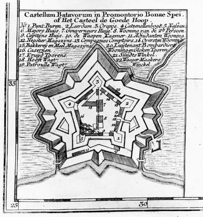 Plan Zamku Batawskiego, Przylądek Dobrej Nadziei ok. 1803-1806 autorstwa Dutch School