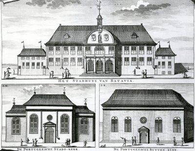 Portugalski Kościół i Ratusz w Batawii, XIX w., autorstwa Dutch School