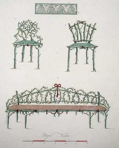 Siedzenia rustykalne, z „Magazynu klejnotów ogrodowych” G. van Laara, wydane w 1802 r. autorstwa Dutch School