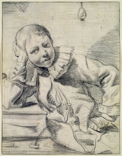 Uczeń przy biurku, ok. 1630-45 (kreda na papierze) autorstwa Dutch School