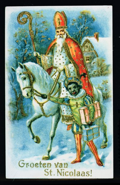 Św.Mikołaj i czarny pomocnik, ok.1890, karta holenderska autorstwa Dutch School