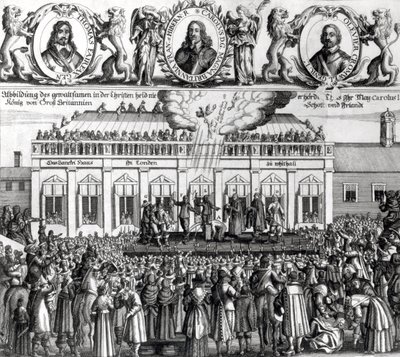Ścięcie króla Karola I (1600-49) 1649 (rycina) (zdjęcie bw) autorstwa Dutch School
