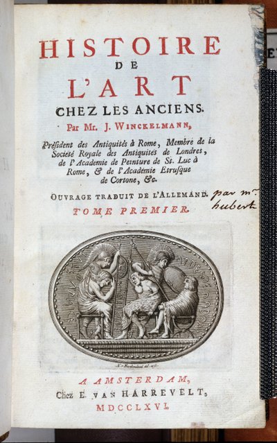 Strona tytułowa Historii sztuki wśród starożytnych Johanna Joachima Winckelmanna (1717-68), wydanej w Amsterdamie, 1766 autorstwa Dutch School