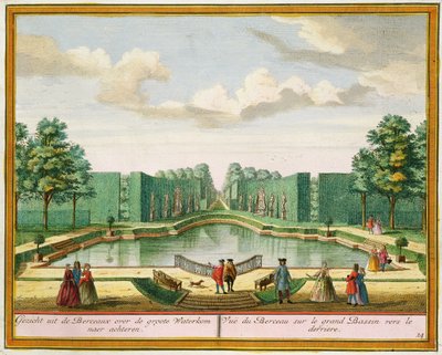 Widok z altany na wielkie jezioro, z Het Zeganplant Kennemerlant, Hendrick de Leth i Matthias Brouerius Van Nidek, opublikowany ok. 1700-1730 autorstwa Dutch School