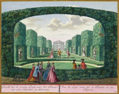Widok z zielonej loggii na teatr, z Het Zeganplant Kennemerlant, Hendrick de Leth i Matthias Brouerius Van Nidek, opublikowany ok. 1700-1730 autorstwa Dutch School