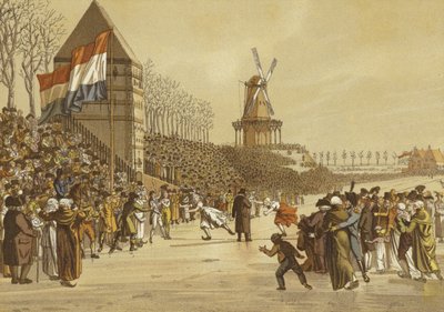Wyścigi na łyżwach kobiet, Leeuwarden, Holandia, 1805 autorstwa Dutch School