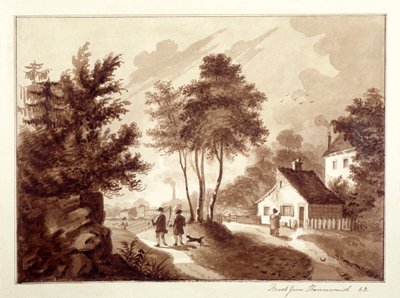 Widok na Brook Green, Hammersmith, Londyn, ok. 1820 r. autorstwa EB