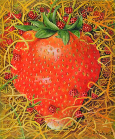 Truskawka w słomce, 1998 (akryl na płótnie) autorstwa E.B. Watts