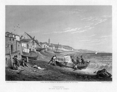 Cogoleto, miejsce urodzenia Kolumba, Włochy, 1828. autorstwa E. Finden