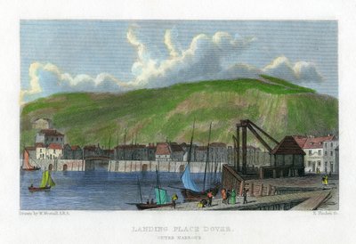 Miejsce lądowania, zewnętrzny port, Dover, Kent, XIX wiek. autorstwa E. Finden