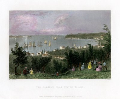 The Narrows widziane ze Staten Island, Nowy Jork, USA, 1837. autorstwa E. Finden