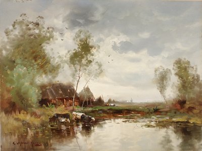 Krajobraz z wiatrakiem autorstwa E. Landseer Harris