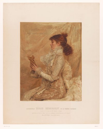 Portret Sary Bernhardt Mademoiselle Sarah Bernhardt z francuskiej komedii (tytuł na obiekcie) autorstwa E. Mémet