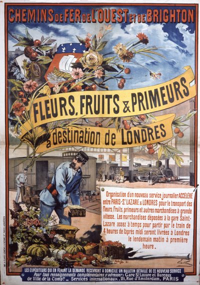 Transport pociągiem z Paryża do Londynu, koniec XIX wieku (plakat) autorstwa E. Nerme