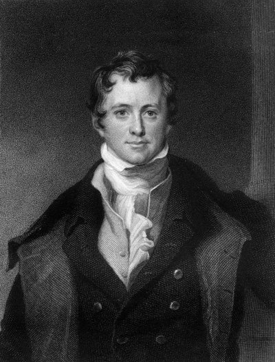 Sir Humphrey Davy, kornwalijski chemik i fizyk, 1845. autorstwa E. Scriven