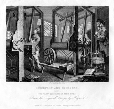 Koledzy czeladnicy w swoich krosnach, tablica I Przemysłu i bezczynności, 1833. autorstwa E. Smith