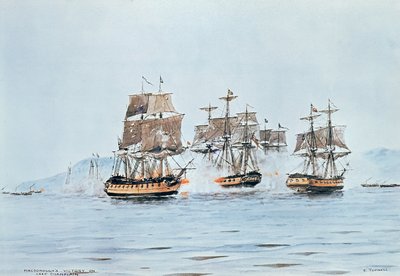 Komandor Macdonough w Saratodze pokonuje Brytyjczyków, Bitwa nad jeziorem Champlain autorstwa E. Tufnell