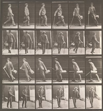 Lokomocja zwierząt. Badanie elektrofotograficzne... ruchów zwierząt. Rozpocznij..., lata 80. XIX wieku. autorstwa Eadweard Muybridge