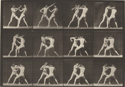 Numer płyty 340. Boks, buty otwarte, 1887 r. autorstwa Eadweard Muybridge