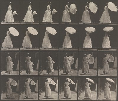 [Woman Opening Parasol], 1883-86, druk 1887. autorstwa Eadweard Muybridge