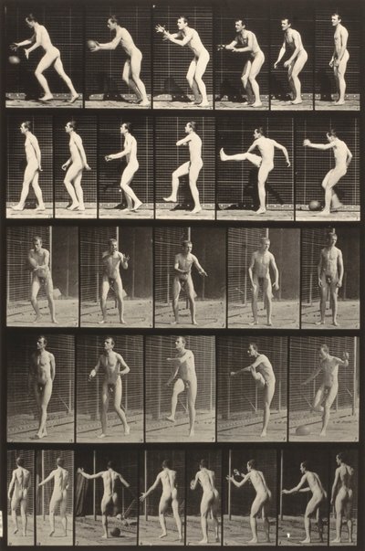 Ruch zwierząt (płyta 300) (Człowiek kopiący piłkę) autorstwa Eadweard Muybridge