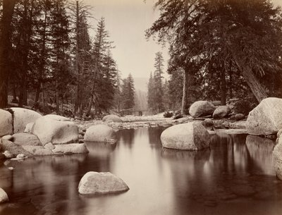 Clark i Moore, rzeka Merced, Yosemite autorstwa Eadweard Muybridge