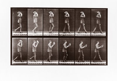 Mężczyzna zdejmuje swój wioślarz, ilustracja 44 z Animal Locomotion, 1887 autorstwa Eadweard Muybridge