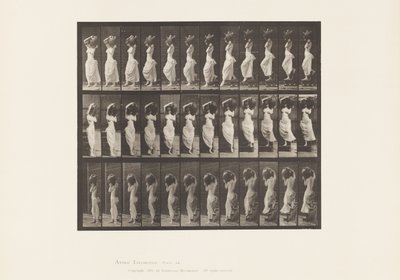 Płyta 146. Opadające nachylenie, obracanie słoika z wodą na lewym ramieniu autorstwa Eadweard Muybridge