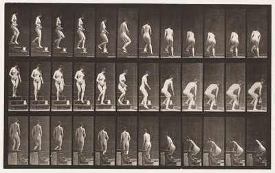 Płyta 149. Schody schodzące; Pochylając się, by podnieść dzban, 1872-1885 autorstwa Eadweard Muybridge