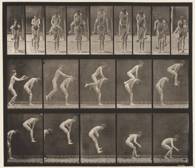 Płyta 167. Skoki; Za plecami chłopca (skacząca żaba) autorstwa Eadweard Muybridge
