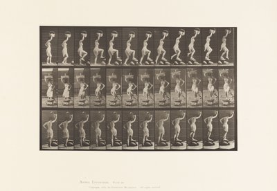 Płyta 179. Wchodzenie i przechodzenie przez skałę, kosz na głowę autorstwa Eadweard Muybridge