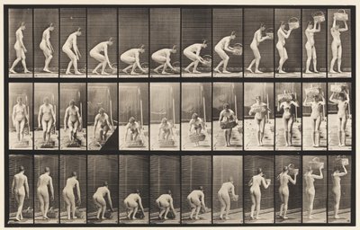Płyta 221. Pochylanie i podnoszenie 12-funtowego kosza do głowy autorstwa Eadweard Muybridge