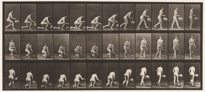 Talerz 251. Klękanie na lewym kolanie, koszyk w lewej ręce i podnoszenie, 1872-1885 autorstwa Eadweard Muybridge