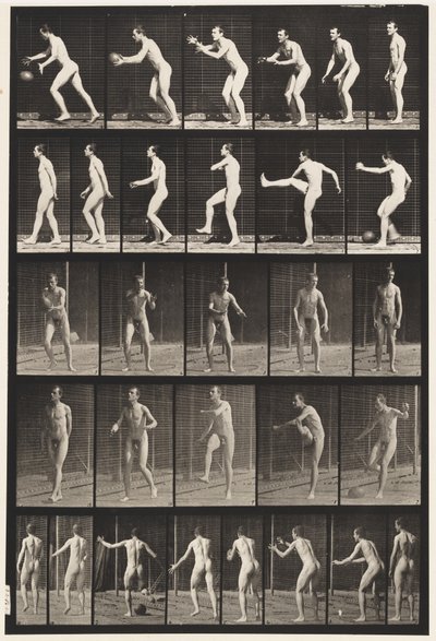Płyta 300.Piłka nożna; kopnięcie z rzutu, 1885 autorstwa Eadweard Muybridge