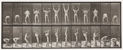 Płytka 323. Podnoszenie i opuszczanie dwóch 50-funtowych hantle autorstwa Eadweard Muybridge