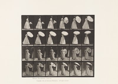 Talerz 38. Spacer, Parasol otwierający, 1885 autorstwa Eadweard Muybridge