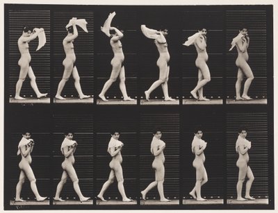 Płyta 40. Chodzenie, rzucanie chusteczką na ramiona autorstwa Eadweard Muybridge