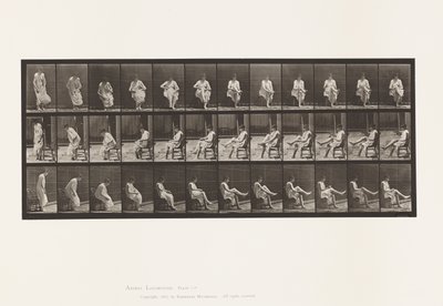 Talerz 417. Toaleta; Siedzenie i zakładanie pończoch autorstwa Eadweard Muybridge