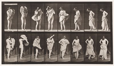 Talerz 425. Toaleta, ubieranie się i obracanie się, 1872-1885 autorstwa Eadweard Muybridge